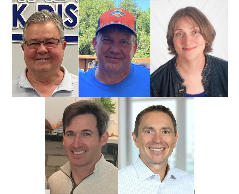The candidates for the Crystal Lake Park District Board of Commissioners includes, top row left to right, John Pletz, Mike Jacobson and Cathy Cagle and, bottom row left to right, Jason Heisler and Brandon Rogalski.