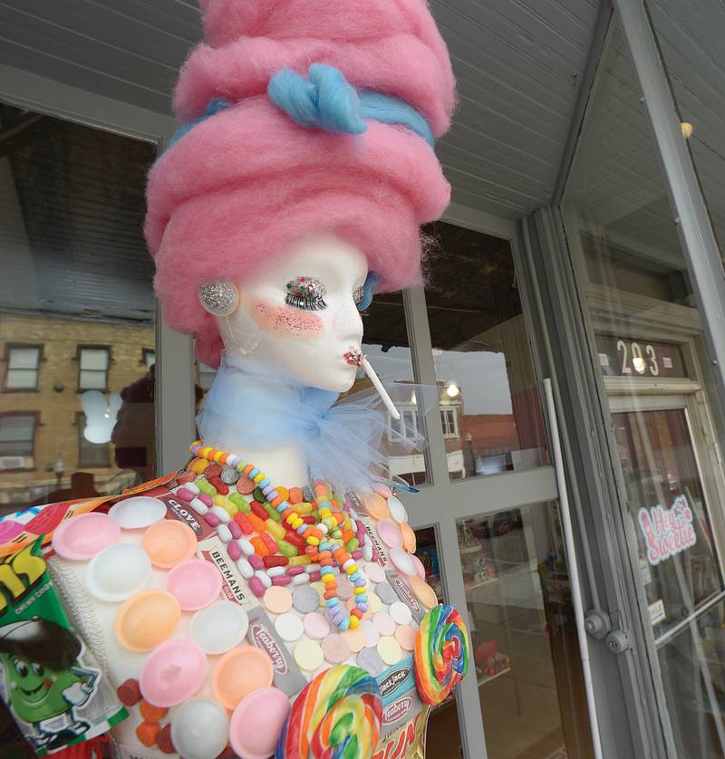 Gertie, a candied mannequin, greets people from a display window at Hey Sweetie in downtown Ottawa.