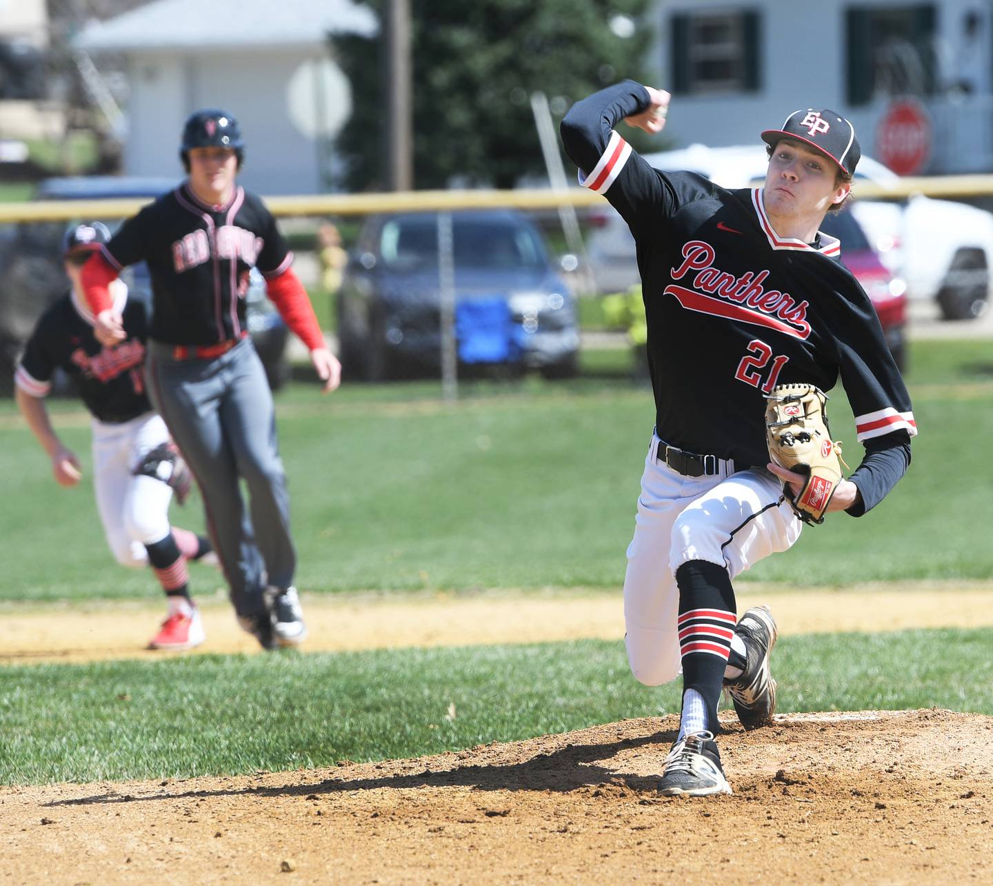 Erie-Prophetstown's Kolby Franks pitches against Spring Valley Hall during an April 9 game in Spring Valley. The Panthers lost the game 11-1.