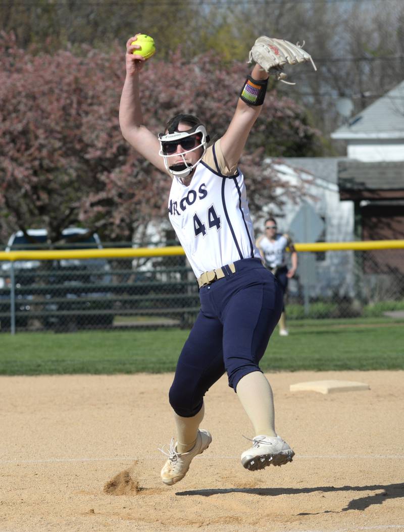 Polo's Karlea Frey pitches against Eastland on Tuesday, April 23, 2024 at Westside Park in Polo.