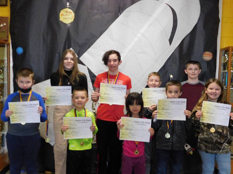 Pictured (left to right, front row) are Ethan Green, third grade; Elijah Mundt, kindergarten; Avery Clancy, second grade; Liam Grooms, third grade; Sophia Slym, fourth grade; (back row) Rhoin Zopp, eighth grade; Landon Hebel, seventh grade; Kyle Hedge, fifth grade; and Zachary Green, sixth grade.