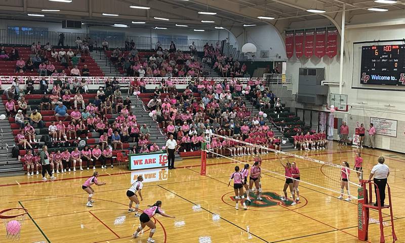A crows wears pink during the "Cavs 4 A Cause" pink night game on Tuesday, Sept. 26, 2023 at Sellett Gymnasium.