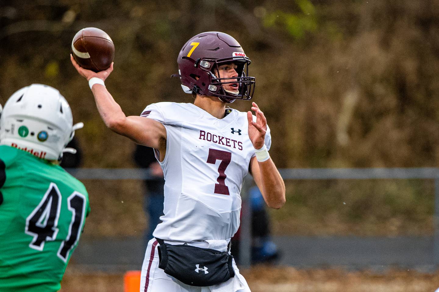 Richmond-Burton's Joe Miller throws a pass during the 3rd round IHSA Class 4A playoff game against Providence Catholic Saturday Nov. 12, 2022 at Providence Catholic High School in New Lenox