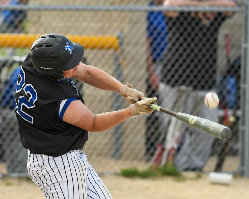 Newark's Jackson Walker (22) makes contact with the ball during the game on Tuesday May 13, 2025, while traveling to take on Somonauk High School.