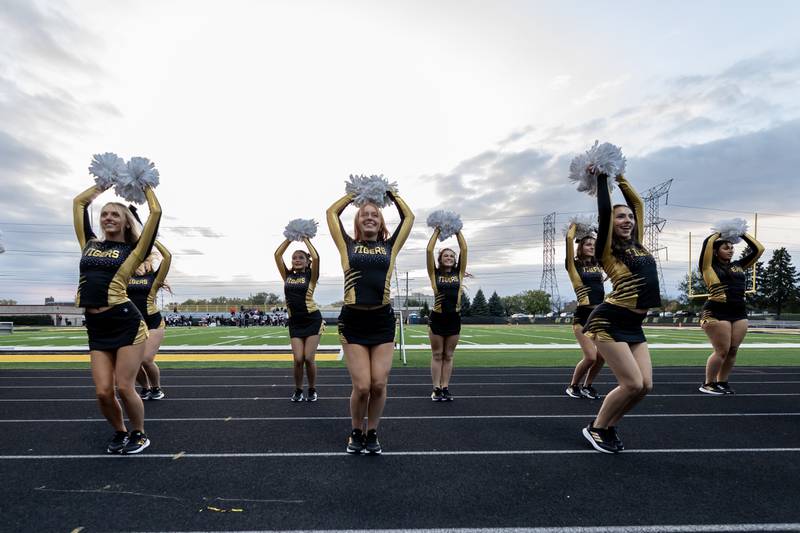 Joliet West’s varsity dance team performs prior to a varsity football game against Plainfield East at Joliet West on Oct. 10, 2025.