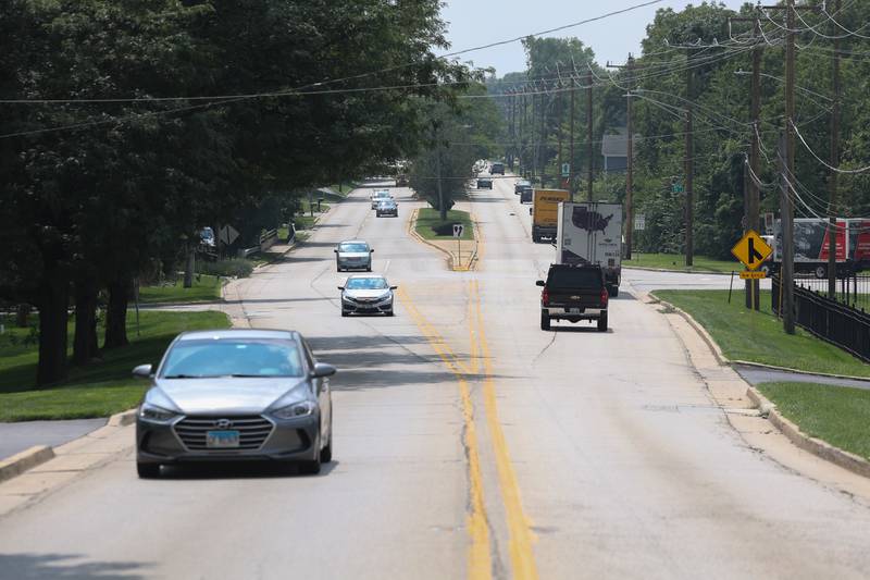 Traffic moves along North State Street, looking south, on Tuesday, Aug. 22, 2023 in Lockport.