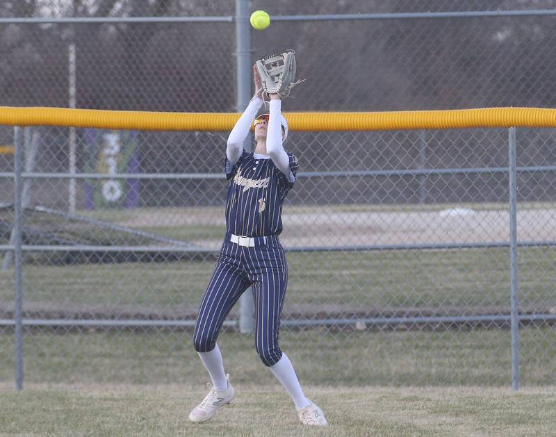 Marquette's Avery Durdan makes a catch in the outfield against Serena on Wednesday, March 26, 2025 at Serena High School.