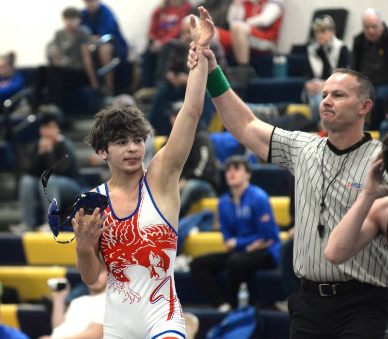 Oregon's Josiah Perez won the 113-pound championship at the Polo Wrestling Invitational on Saturday, Jan. 11, 2025 at Polo High School.