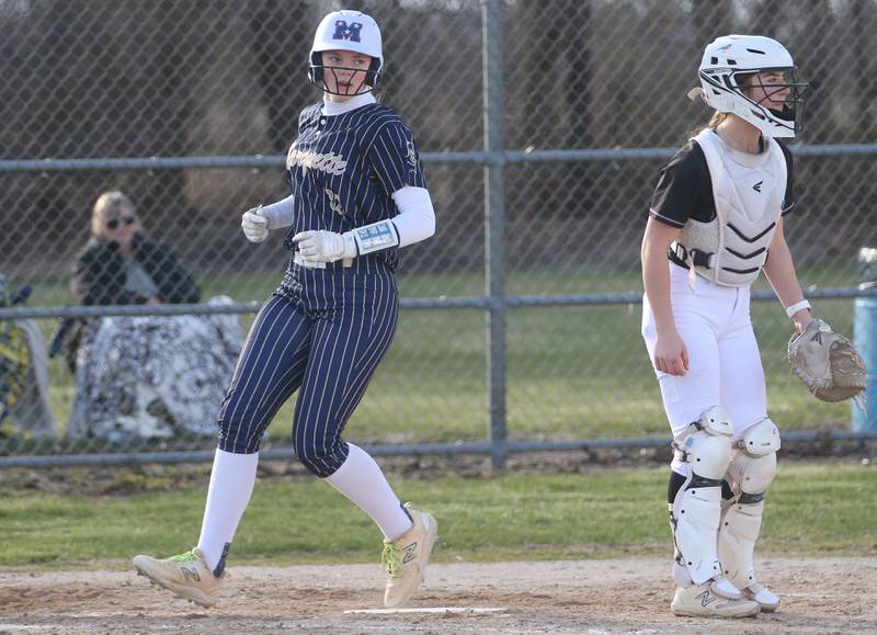 Marquette's Avery Durdan makes contact with the ball against Serena on Wednesday, March 26, 2025 at Serena High School.