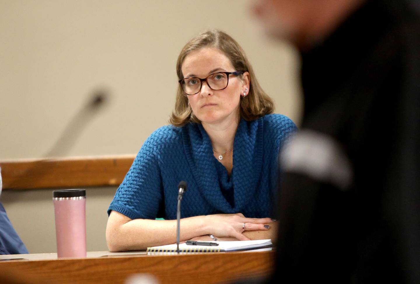 Geneva Alderman Martha Paschke listens to public comment during a Geneva City Council meeting on Monday, Nov. 18, 2024.