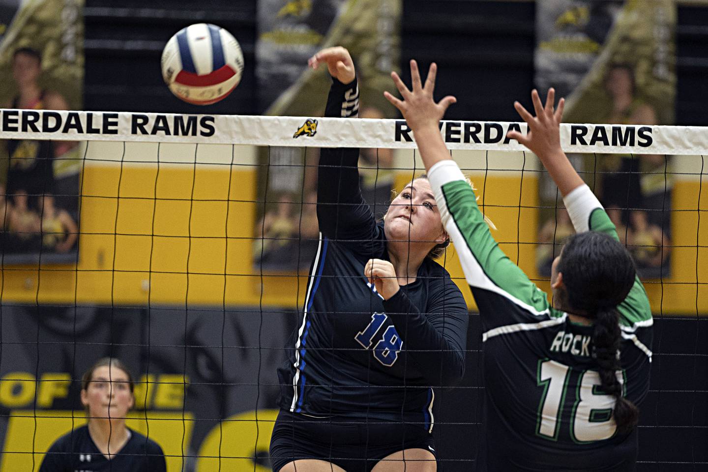 Newman’s Kennedy Rowzee hammers a shot against Rock Falls Thursday, Oct. 26, 2023 in the class 2A regional finals at Riverdale.