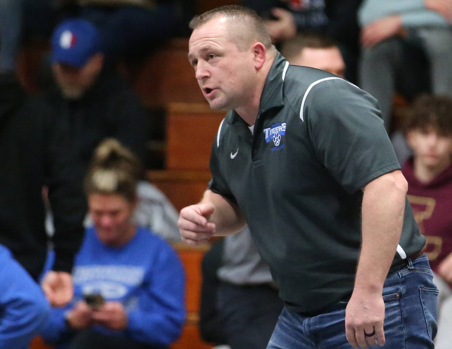 Princeton head wrestling coach Steve Amy coaches his wrestles compete during the 60th annual Lyle King invitational wrestling tournament on Saturday, Jan. 6, 2023 in Princeton.