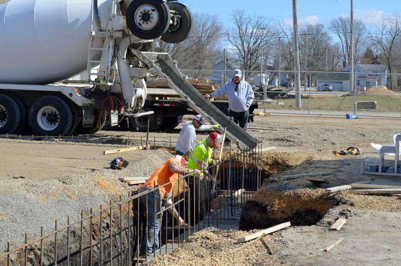 Workers from M & M Concrete Inc. work on the start of the new city of Polo and Buffalo Township join municipal building on Wednesday, March 6, 2024. The $1.93 million building will be located at 118 N. Franklin Ave.