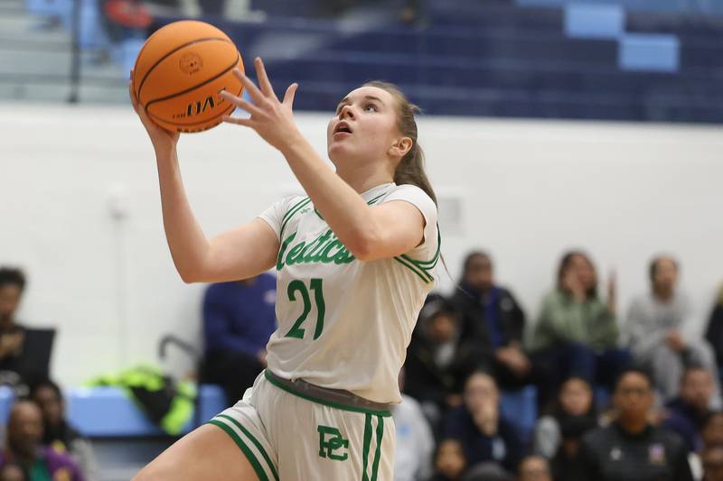 Providence’s Taylor Healy lays in the uncontested shot against Thornton Fractional North in the Class 3A Hillcrest Sectional semifinal game on Tuesday, Feb. 24, 2026 in Hillcrest.