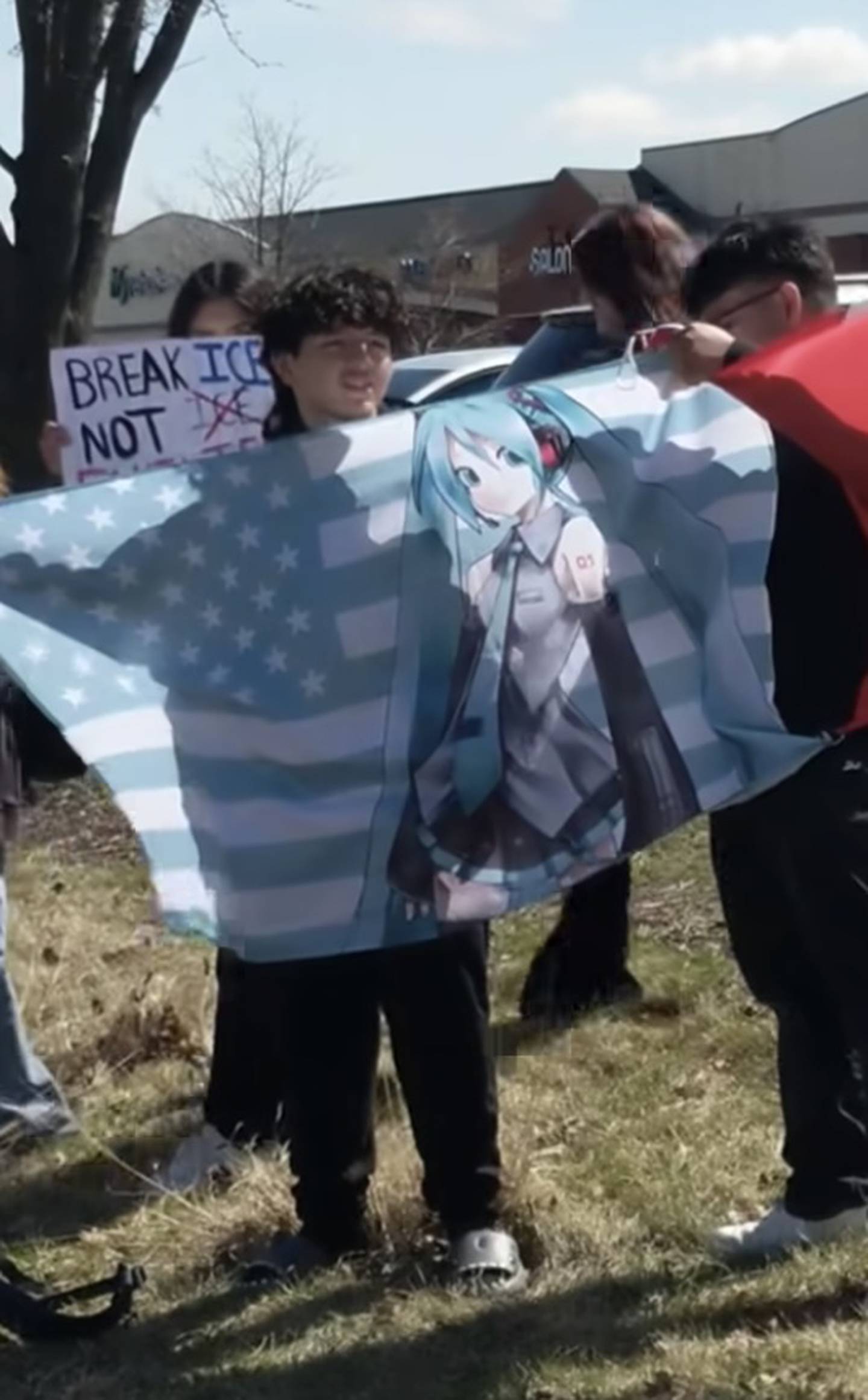 A group of Lincoln-Way West High School students stage a protest against U.S. Immigration and Enforcement Agents after walking out of school on Friday, March 27, 2026.