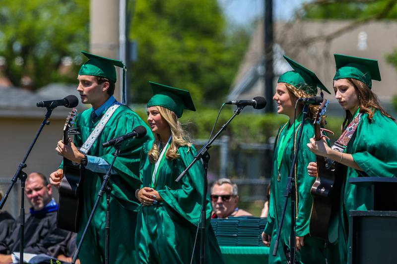 Aiden Hill, Leah Hughes, Quinn Olson and Alyssa Poli perform Landslide by Fleetwood Mac at the York High School Graduation Ceremony. May 21, 2023.