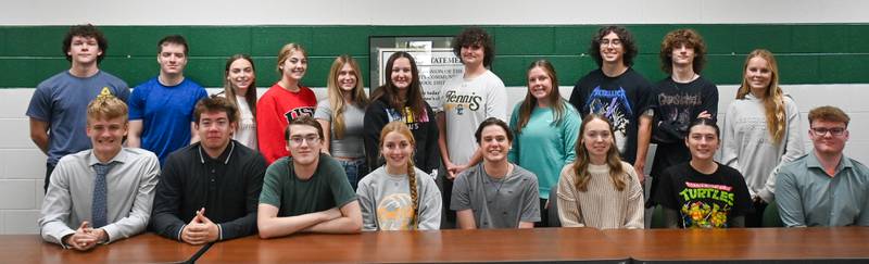 The Illinois Student Assistance Commission has announced 21 seniors from Coal City High School are among the top academic performing students in the state and have been selected for recognition as Illinois State Scholars. The honored students [from left, seated] are: Dylan Young, William Johnke, August Burns, Corinna Barkley, Mayson Wantroba, Melody Kinder, Ava Meyer and Kyle Cheever. Second row: Trevor Perino, Owen Quarles, Lilly Feisley, Aylie Castle, Mackenzie Croxton, Elliana Allen, Hunter Nettles, Peyton Gibson, Anthony Aultz, Shaun Polarek and Deborah Lynch. Not pictured are Mason Natyshok and  Molly Ramsden.