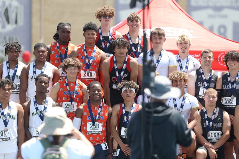 Forreston-Polo takes the center spot on the podium after they finished first in the Class 1A 4x100 Relay State Finals on Saturday, May 27, 2023 in Charleston.