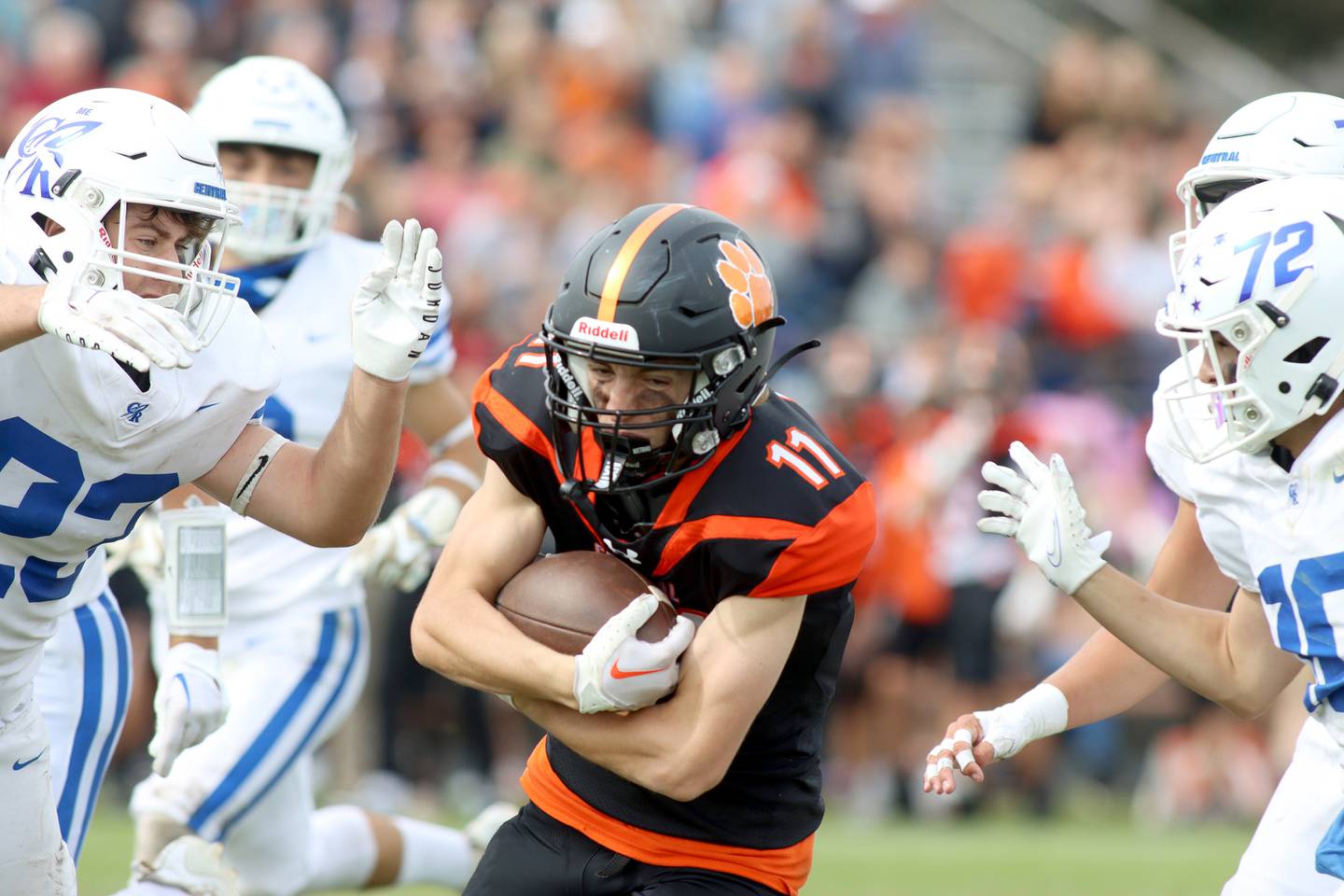 Crystal Lake Central’s Thomas Hammond runs the ball against Burlington Central in varsity football at Crystal Lake Saturday.