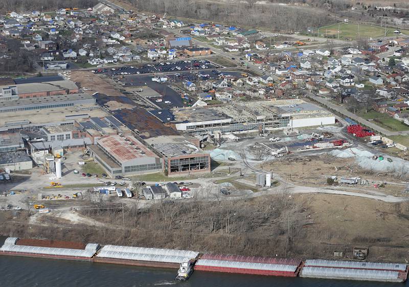 An aerial photo of the tornado damage in the Village of Naplate on Wednesday, March 1 2017.