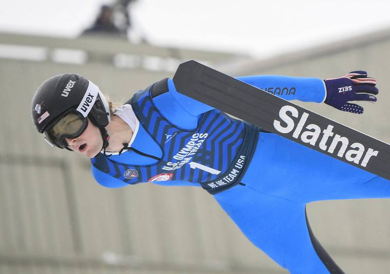 Kevin Bickner competes in the U.S. Olympic ski jumping trials at Olympic Ski Jumping Complex on Saturday, Dec. 25, 2021, in Lake Placid, N.Y. Bickner won the event.