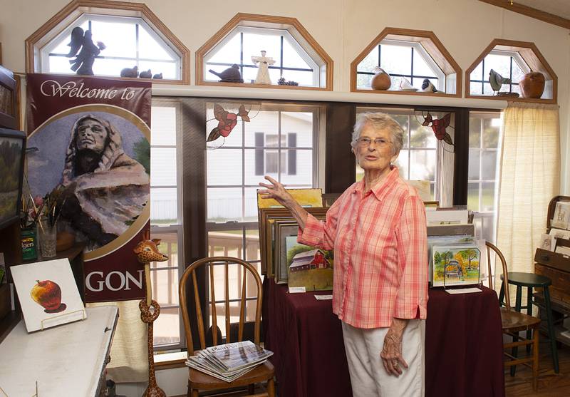“It’s a great way to grow old,” professed Jan Harvey, 87, about her love of producing art after retiring from nursing. Spending 16 years on a farm is her inspiration for her barns and farmland works. Harvey is selling original works along with reproductions and greeting cards.