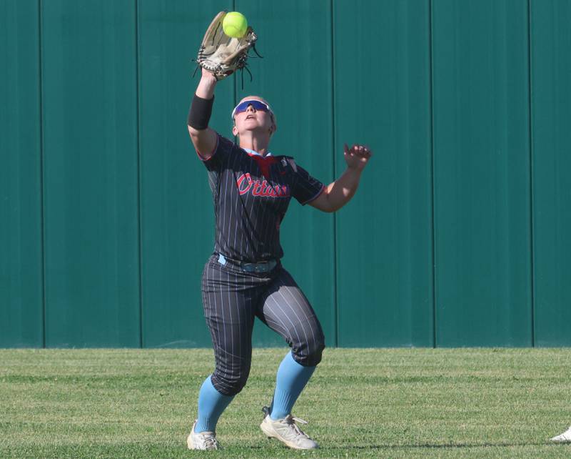 Ottawa's Reese Purcell makes a catch in the outfield during the Class 3A semifinal game on Tuesday, May 26, 2026 at the L-P Athletic Complex in La Salle.