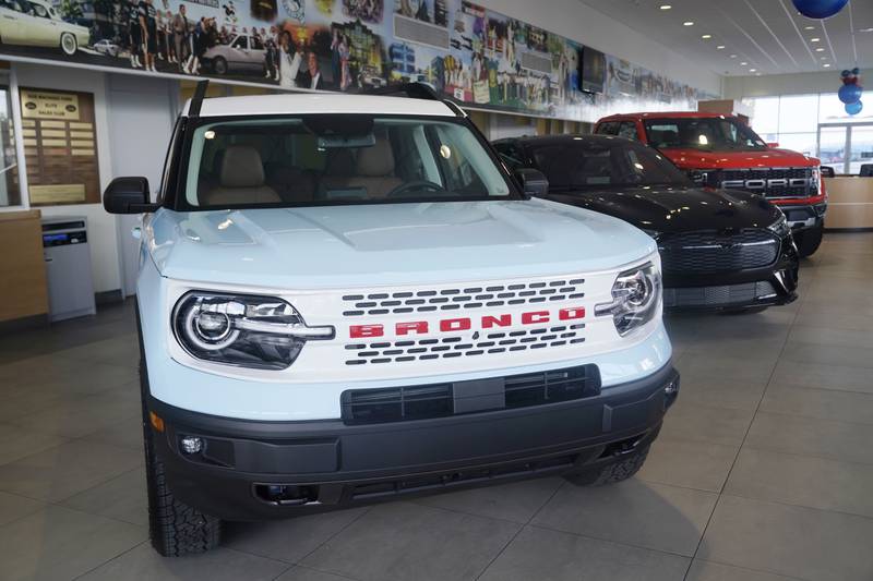 File -A Ford Bronco is displayed at a Gus Machado Ford dealership on Jan. 23, 2023, in Hialeah, Fla. The U.S. government's auto safety agency has opened an investigation, Friday, April 12, 2024, into a Ford recall for gasoline leaks from cracked fuel injectors that can cause engine fires, saying in documents that the remedy doesn't fix the leaks.  (AP Photo/Marta Lavandier, File)