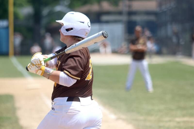 Jacobs’ Jack Celler belts a home run against Hononegah in Class 4A Sectional baseball action at Carpentersville Saturday.
