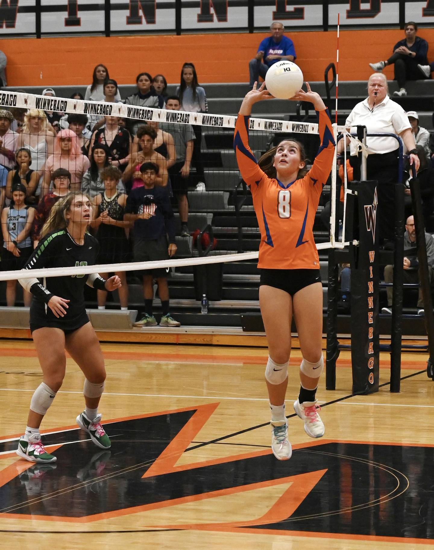 Genoa-Kingston’s Alivia Keegan sets the ball during a match against Rock Falls Wednesday, Nov. 2, 2022 at the 2A sectional final.