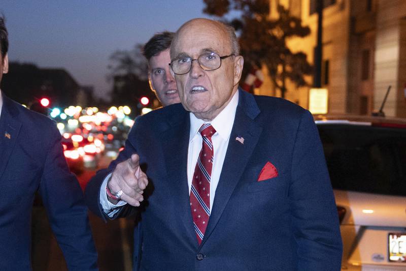 Former Mayor of New York Rudy Giuliani leaves the federal courthouse in Washington, Thursday, Dec. 14, 2023. Jurors began deliberating Thursday to decide how much Rudy Giuliani must pay two former Georgia election workers for spreading lies about them that led to a barrage of racist threats and upended their lives. (AP Photo/Jose Luis Magana)
