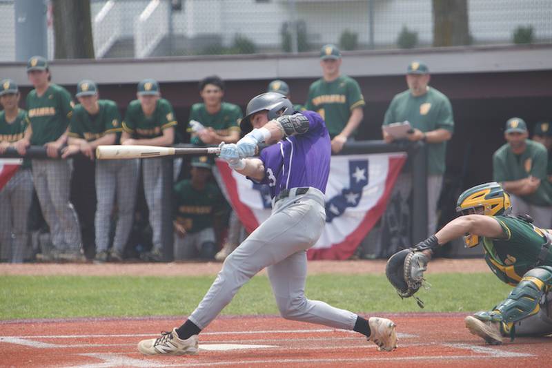 Downers Grove North's Luke Fordononski takes a swing against Waubonsie at the Class 4A Sectional Final on Saturday, June 7, 2025 in Lockport.