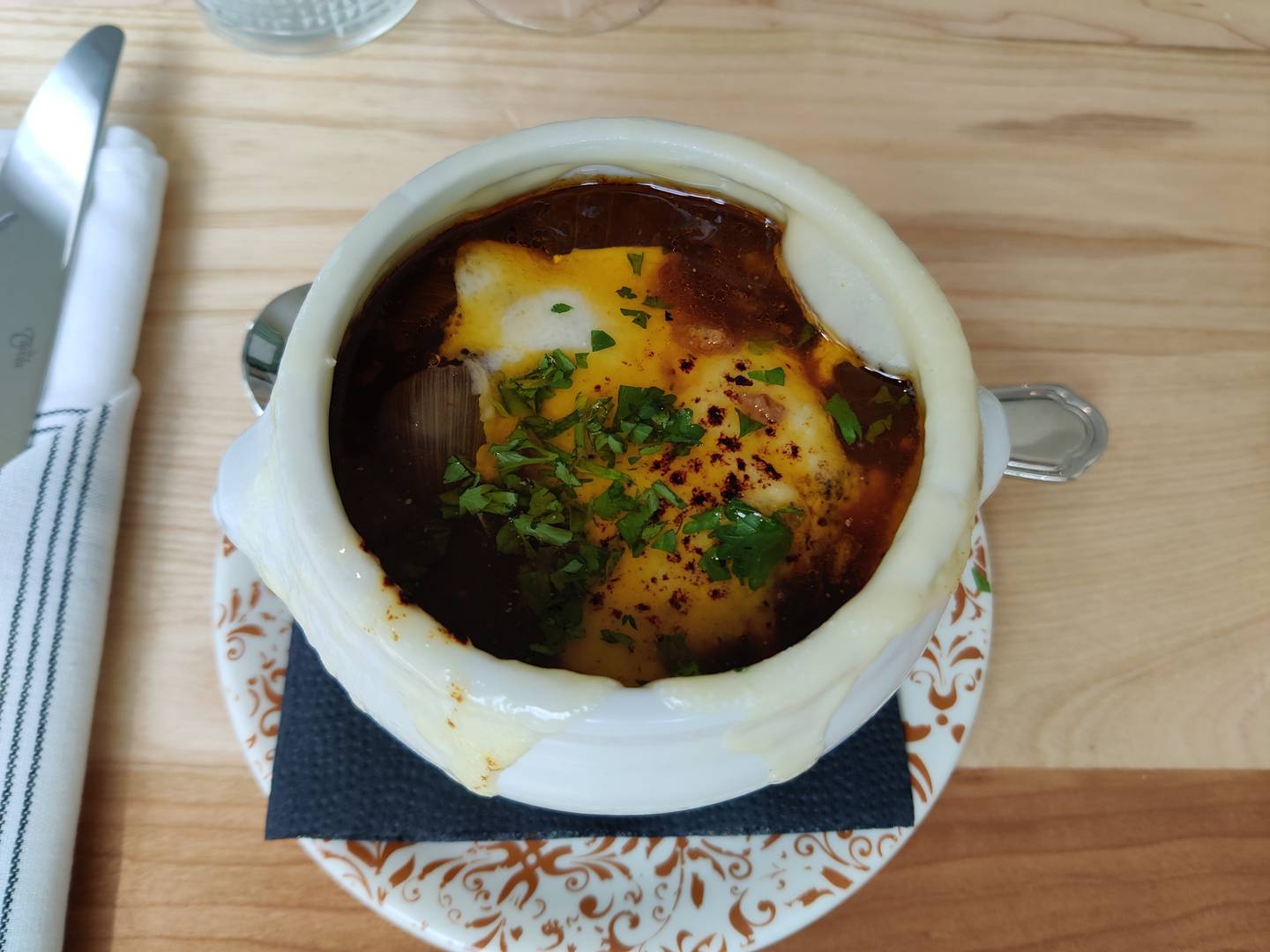 French onion soup at The James in Geneva