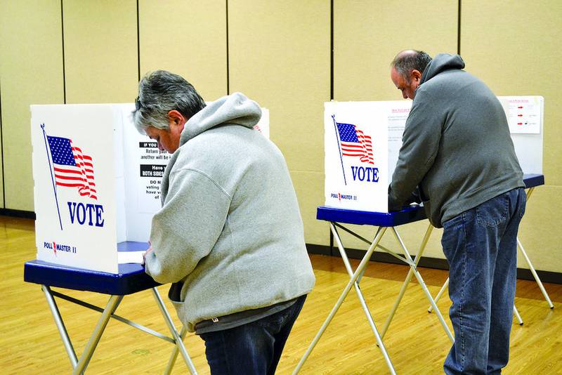 Princeton residents cast their votes in voting booths at the Bureau County Metro Center in Princeton.
