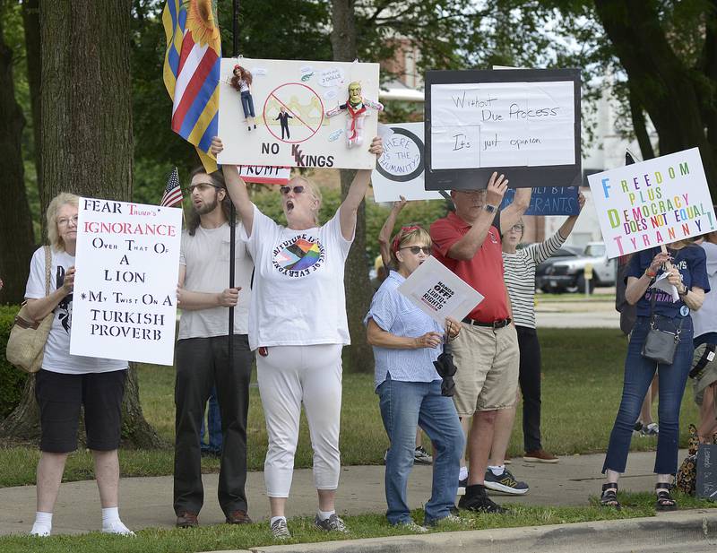 An estimated 100 protesters rallied Saturday along Washington Square in Ottawa promoting and voicing hope and protecting democratic institutions. Illinois Valley Indivisible hosted the “Defend Our Democracy” rally.