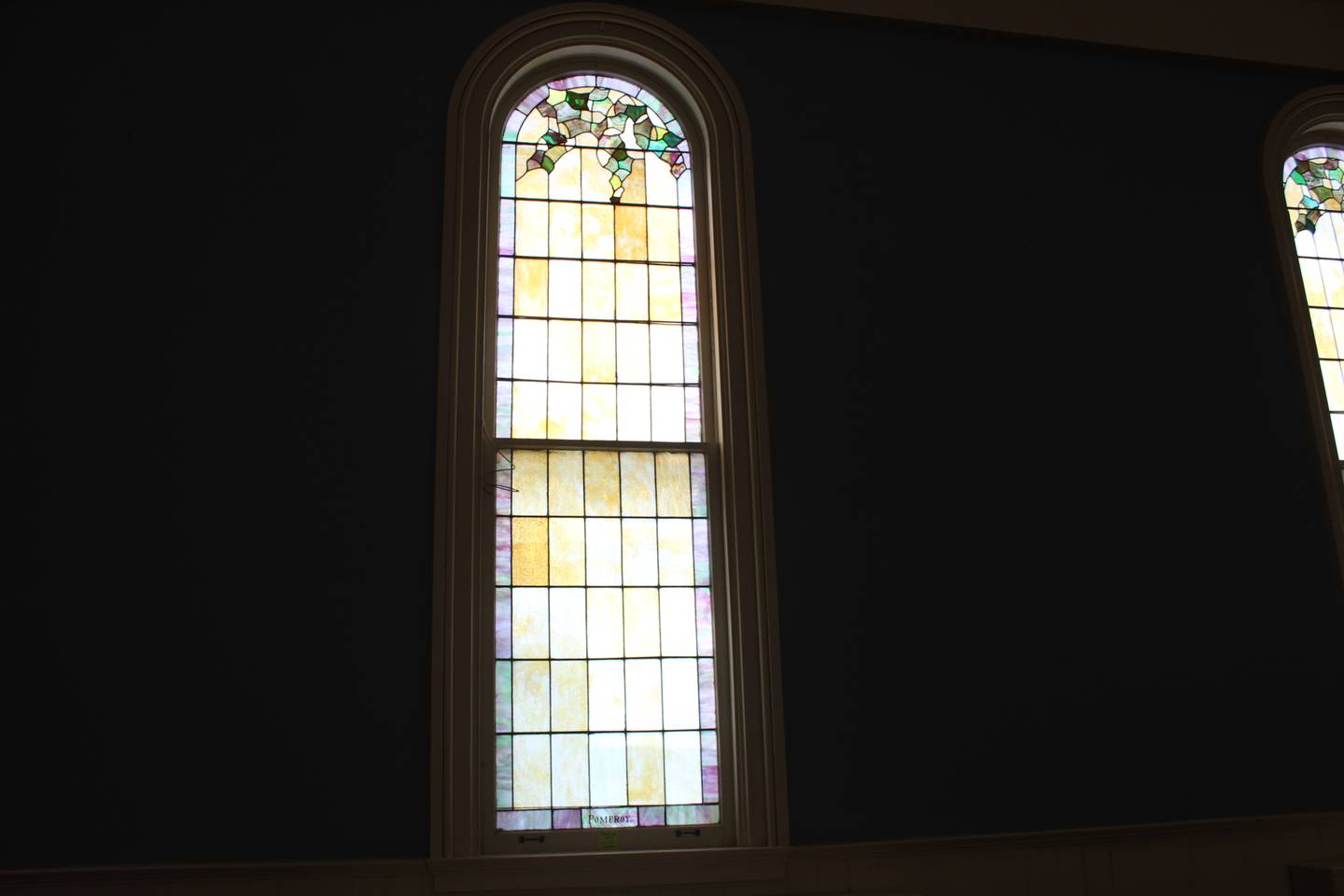 A stained glass window that was installed in 1914 at the First Congregational Church of Crystal Lake.