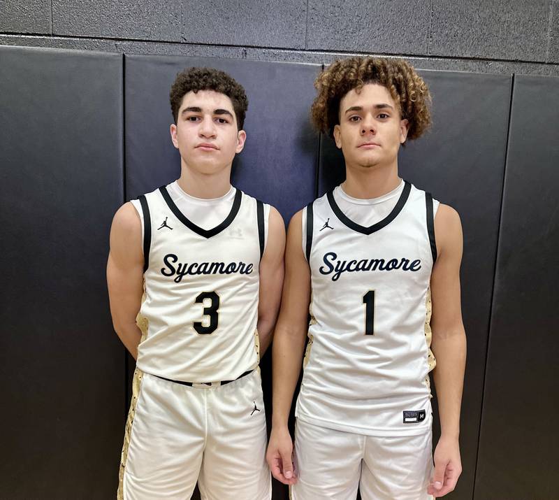 Sycamore's Marcus Johnson and Josiah Mitchell (left to right) combined for 24 points, 14 rebounds and 8 assists in the team's 62-56 win over Burlington Central on Friday night.