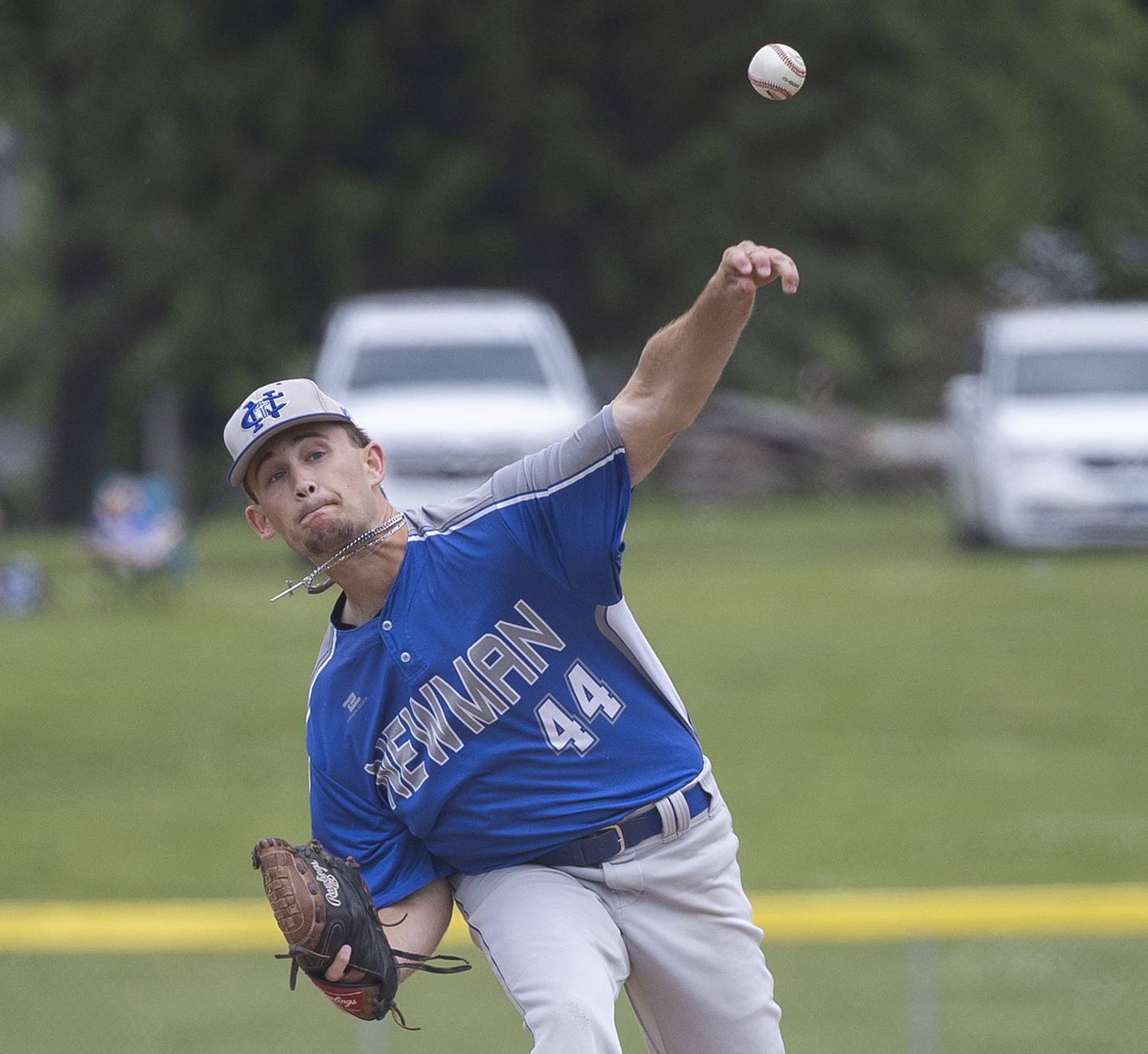 Newman’s Drake Cole fires a pitch against Johnsburg Saturday, May 31, 2025, in the Class 2A Sectional final in Mendota.