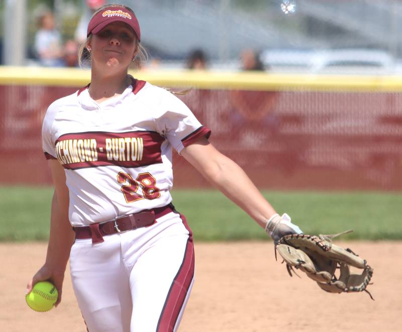 Richmond-Burton’s Madison Kunzer delivers against North Boone  in IHSA Class 2A Regional Title Game action softball at Richmond-Burton High School in Richmond  on Saturday, May 24, 2025.