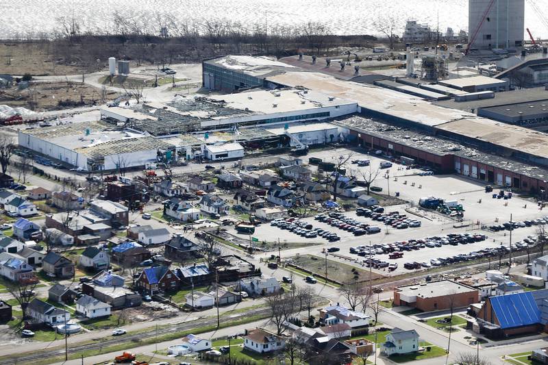 An aerial photo of the tornado damage in the Village of Naplate on Wednesday, March 1 2017.