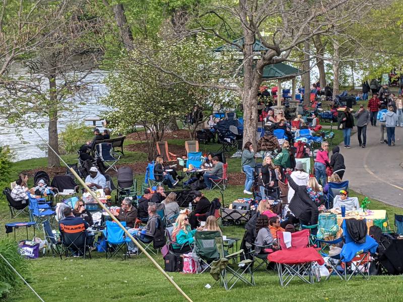 Sunny skies greeted those attending the Wine on the Fox festival at Hudson Crossing Park along the Fox River in Oswego on May 2, 2026.