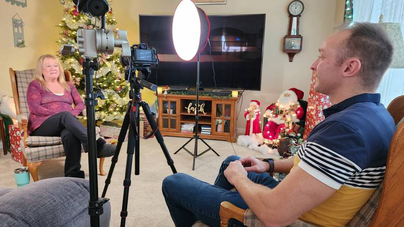 Julie Biccum-Prosser of Wonder Lake is interviewed by Pete Arens of StorySave Productions on Dec. 16, 2022, at her home.