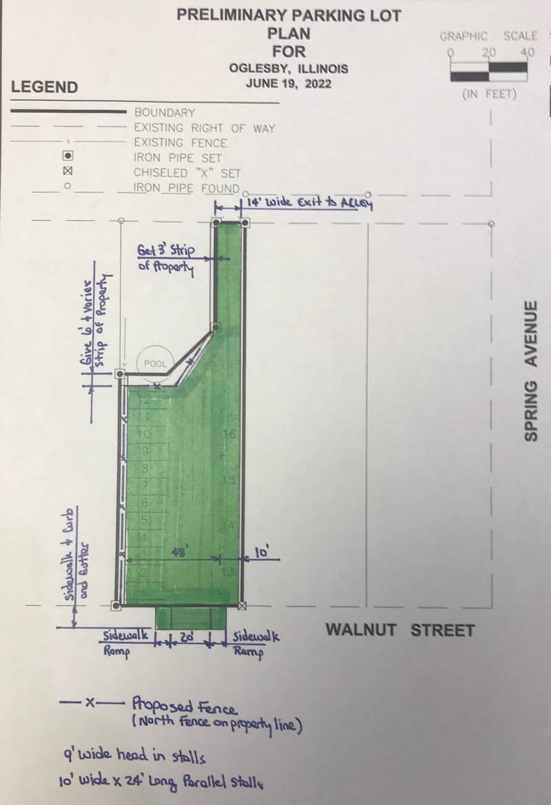 You wanted a parking lot in Oglesby's east end? Here's the proposal, though the mayor didn't like it. Dom Rivara voted against it because motorists would exit into the alley running parallel to East Walnut Street