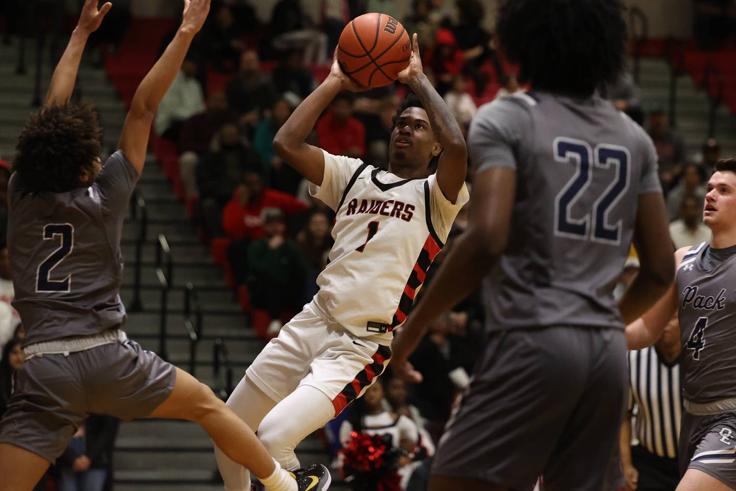 Bolingbrook’s Mekhi Cooper hits the fadeaway shot against Oswego East in the Class 4A Bolingbrook Sectional semifinal on Wednesday, March 1st 2023.