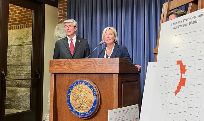 House Republican Leader Tony McCombie, R-Savanna, speaks at a news conference at the Illinois Statehouse