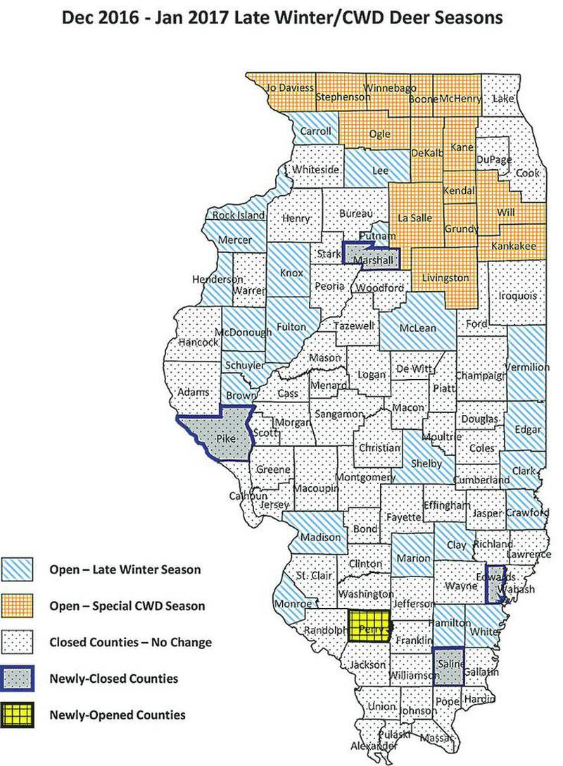 Illinois LateWinter and Special CWD Deer Hunting Seasons Counties Announced for 201617 Shaw