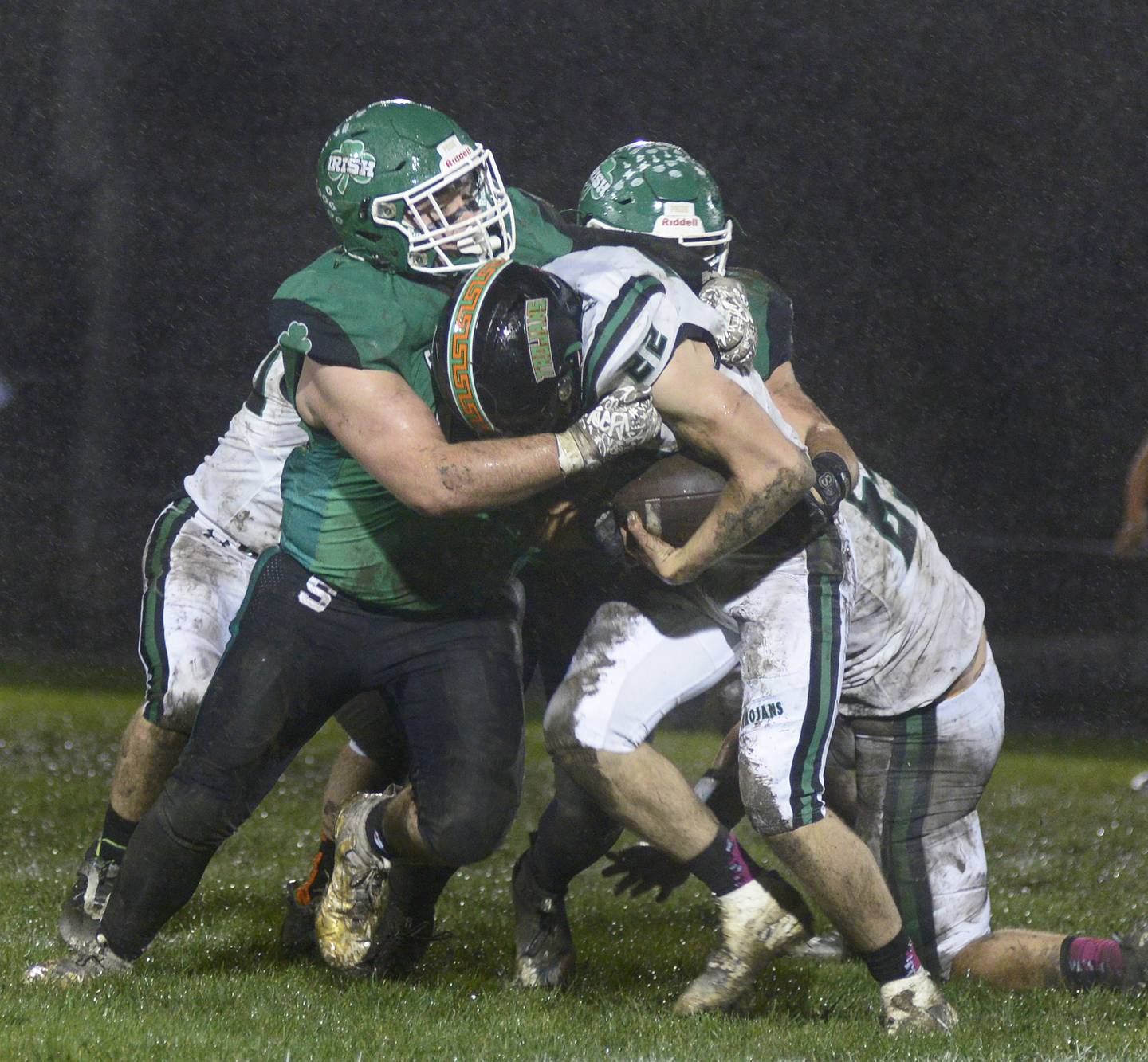 Seneca’s Casey Clennon brings down Dwight/Gardner-South Wilmington's Seth Robertson on a run in the first quarter of Friday's Class 2A playoff game at Seneca.