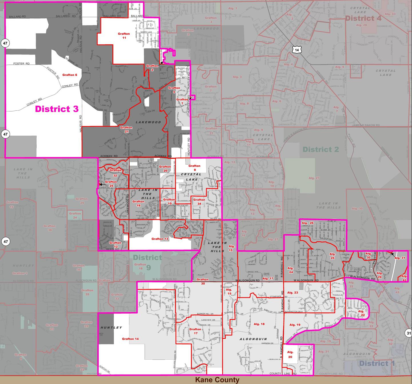 The newly redrawn McHenry County Board District 3 includes parts of Algonquin, Crystal Lake, Lakewood and Lake in the Hills.