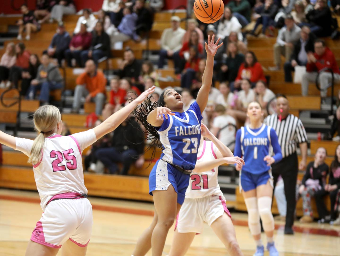 Wheaton North’s Brea Moore gets the ball to the basket during a game on Wednesday, Jan. 29, 2025 at Batavia.