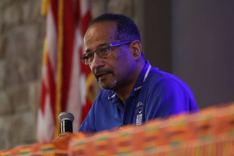 Donald Basilio, retired Secret Service, talks about relationships between law enforcement and communities of color at the Juneteenth event hosted by the Joliet Area Historical Museum on Monday, June 19, 2023 in Joliet.